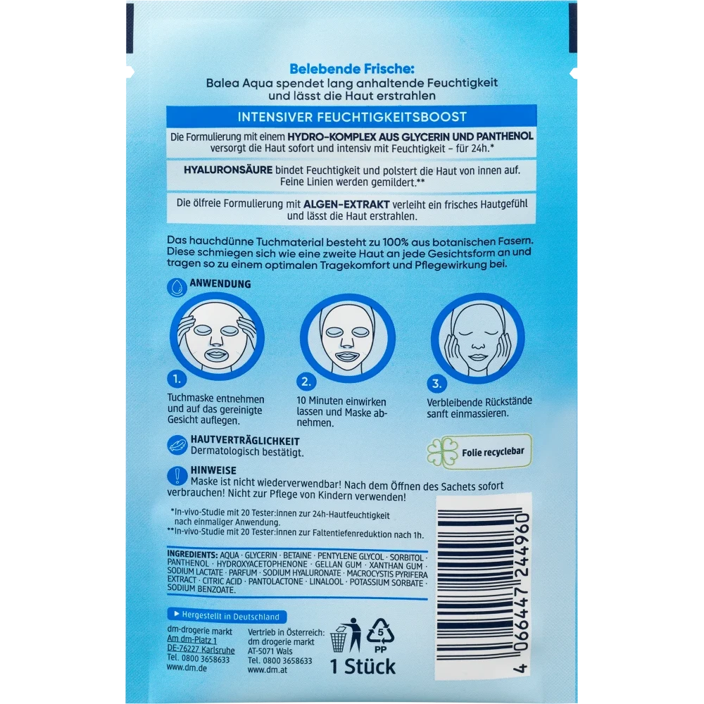 Balea Aqua Sheet Mask, 1pc. – Bild 3